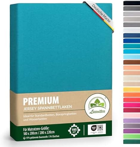 Premium Spannbettlaken – 97% Mako-Jersey-Baumwolle, 3% Elasthan | Boxspringbett-geeignet 90×200–100×220 cm