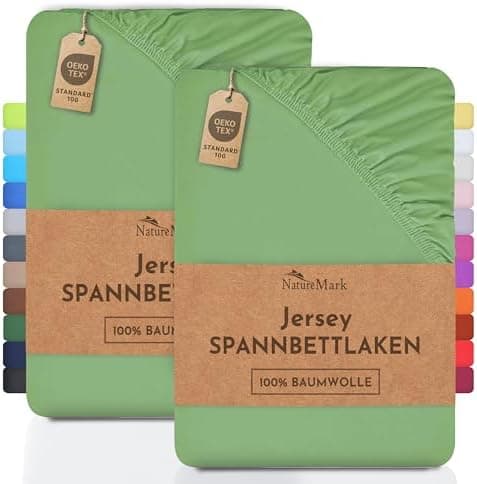 NatureMark Jersey-Spannbettlaken 2er-Pack – 100% Baumwolle, 90 x 200–100 x 200 cm, Creme/Natur