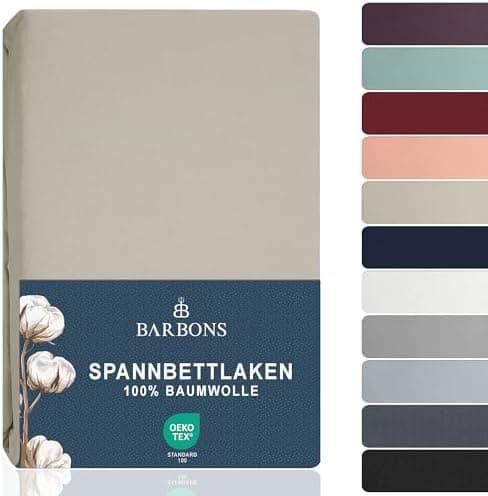 BARBONS Spannbettlaken 140x200 cm – 100% Baumwolle Jersey, für Boxspringbett & Matratzen bis 27 cm – Hellgrau