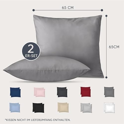 Dreamzie Kissenbezug 40x80 (2er Set) – Mikrofaser weich, OEKO-TEX STANDARD 100, Anthrazit mit Reißverschluss