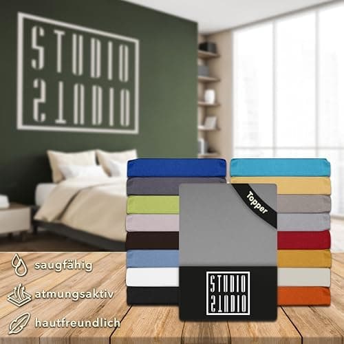 STUDIO Basic Spannbettlaken 200×220 cm – Jersey aus 100% gekämmter Baumwolle, elastisch & bügelfrei, passend für Matratz
