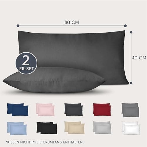 Dreamzie Kissenbezug 40x80 (2er Set) – Mikrofaser weich, OEKO-TEX STANDARD 100, Anthrazit mit Reißverschluss