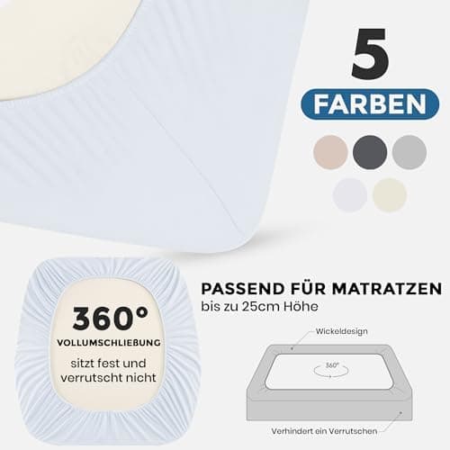 Spannbettlaken 90x200 cm – 100% Baumwoll‑Jersey, Tiefes Laken bis 25 cm – Weiß