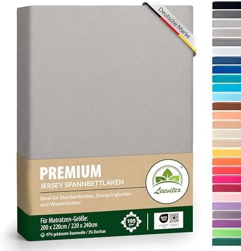 Premium Spannbettlaken – 97% Mako-Jersey-Baumwolle, 3% Elasthan | Boxspringbett-geeignet 90×200–100×220 cm