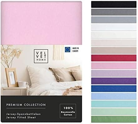 VelvetHome Spannbettlaken 120 x 200 cm – 100% gekämmte Baumwolle (Jersey), passend für Matratzen bis 25 cm