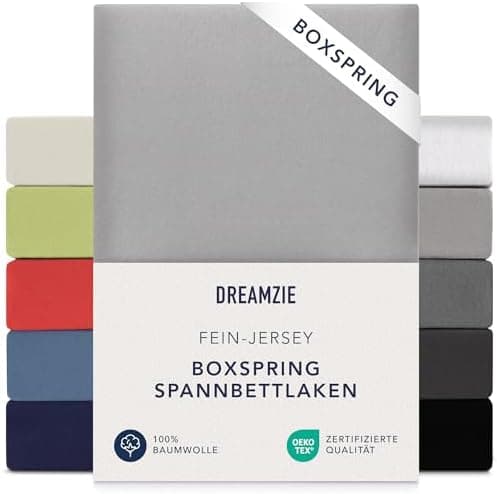 Dreamzie Topper-Spannbettlaken 180×200–200×200 cm – Jersey-Baumwolle 150 g/m², OEKO‑TEX STANDARD 100, extra niedrige Sei