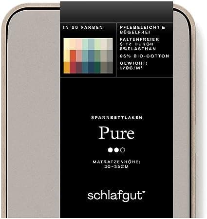 Schlafgut Pure Spannbettlaken 90x200 bis 100x220 cm – 95% Bio-Baumwolle & 5% Elasthan, Oeko-TEX zertifiziert – passend f