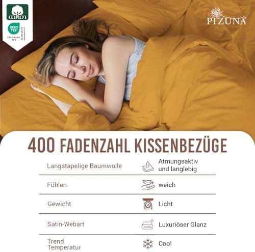Pizuna Kissenbezüge 2er-Pack 40 x 80 cm Dunkelblau – 100% Langstapel-Baumwolle, 400 Fadenzahl