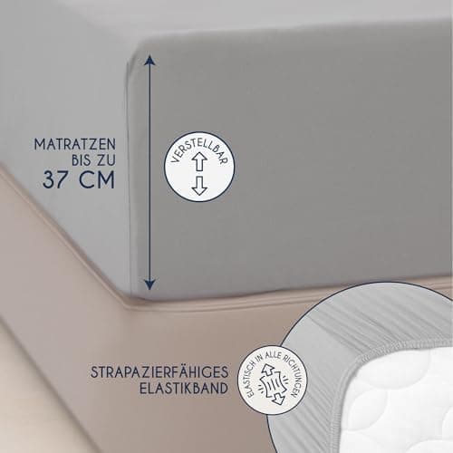 Dreamzie Topper-Spannbettlaken 180×200–200×200 cm – Jersey-Baumwolle 150 g/m², OEKO‑TEX STANDARD 100, extra niedrige Sei