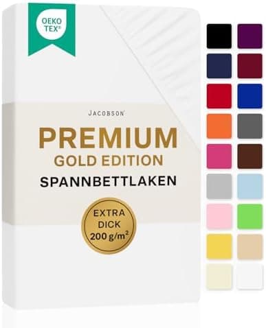 Jacobson Premium Spannbettlaken – Jersey-Baumwolle 200 g/m² mit Elasthan, 180x200–200x200 cm