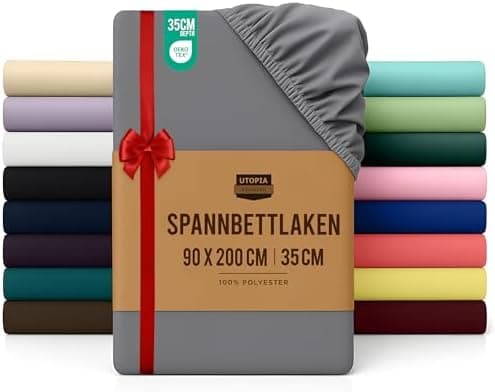 Utopia Bedding Spannbettlaken 180×200 cm – Grau, gebürstete Polyester‑Mikrofaser, OEKO‑TEX zertifiziert