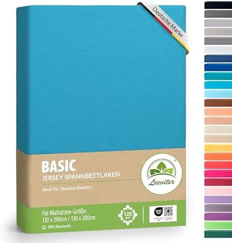 leevitex® Spannbettlaken 180x200–200x200 cm | 100% Jersey-Baumwolle | für Matratzen bis 25 cm