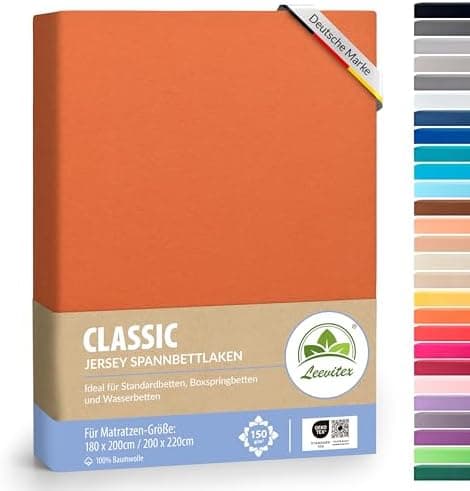 leevitex® Spannbettlaken 180x200–200x200 cm | 100% Jersey-Baumwolle | für Matratzen bis 25 cm