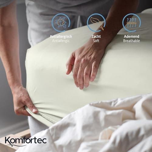 Komfortec Spannbettlaken 90x200 cm Jersey-Baumwolle – OEKO-TEX® Standard 100, Rundumgummizug für perfekte Passform, Weiß
