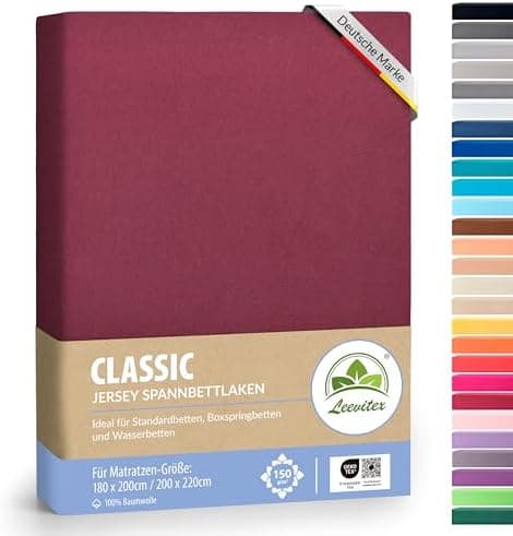 leevitex® Spannbettlaken 180x200–200x200 cm | 100% Jersey-Baumwolle | für Matratzen bis 25 cm
