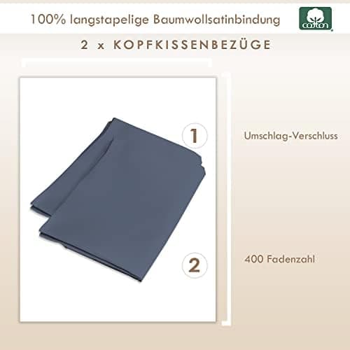 Pizuna Kissenbezüge 2er-Pack 40 x 80 cm Dunkelblau – 100% Langstapel-Baumwolle, 400 Fadenzahl