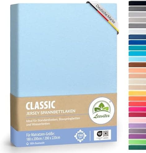 leevitex® Spannbettlaken 180x200–200x200 cm | 100% Jersey-Baumwolle | für Matratzen bis 25 cm
