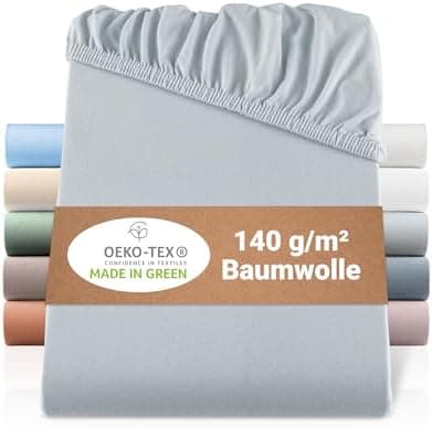 BaSaTex Bio-Jersey Spannbettlaken 120x200 cm – 100% Bio-Baumwolle, GOTS-zertifiziert – Taupe