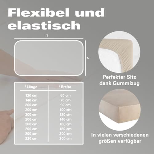 BaSaTex Bio-Jersey Spannbettlaken 120x200 cm – 100% Bio-Baumwolle, GOTS-zertifiziert – Taupe