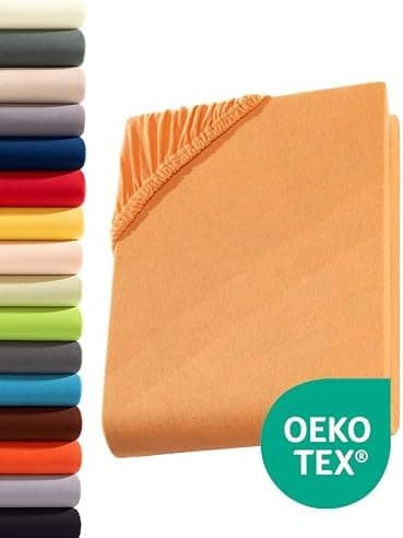 Jersey-Spannbettlaken 100% Baumwolle – 90–100×200 cm, für Matratzen bis 25 cm (Steghöhe bis 23 cm), Beige
