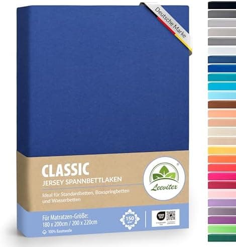leevitex® Spannbettlaken 180x200–200x200 cm | 100% Jersey-Baumwolle | für Matratzen bis 25 cm