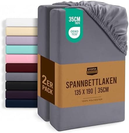 Utopia Bedding 2er-Set Spannbettlaken 140 x 200 cm – OEKO-TEX MADE IN GREEN zertifiziert – 35 cm Tiefe Tasche