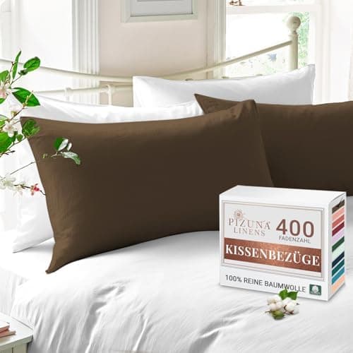 Pizuna Kissenbezüge 2er-Pack 40 x 80 cm Dunkelblau – 100% Langstapel-Baumwolle, 400 Fadenzahl