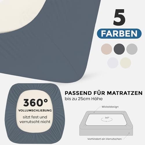 Spannbettlaken 90x200 cm – 100% Baumwoll‑Jersey, Tiefes Laken bis 25 cm – Weiß