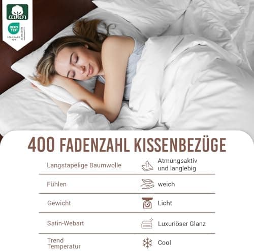 Pizuna Kissenbezüge 2er-Pack 40 x 80 cm Dunkelblau – 100% Langstapel-Baumwolle, 400 Fadenzahl