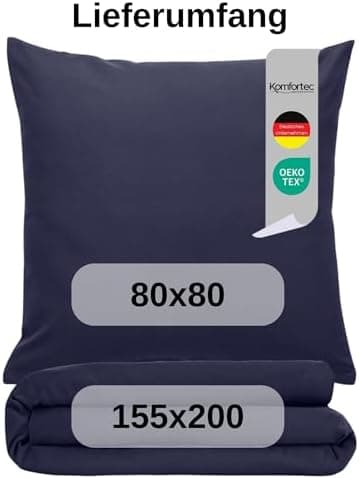 Komfortec Bettwäsche 2‑teilig (Bettbezug 155x220 + Kissenbezug 80x80) – superweiche gebürstete 100% Mikrofaser, Grau, OE
