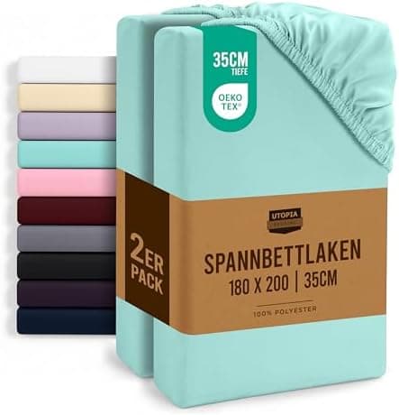 Utopia Bedding 2er-Set Spannbettlaken 140 x 200 cm – OEKO-TEX MADE IN GREEN zertifiziert – 35 cm Tiefe Tasche