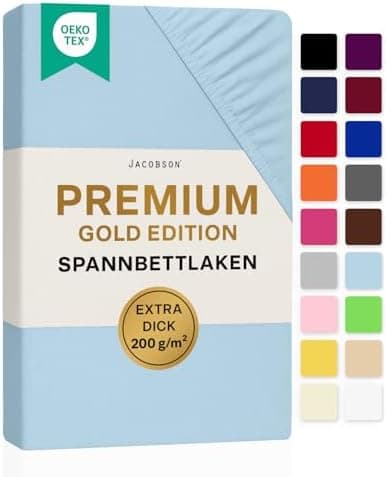 Jacobson Premium Spannbettlaken – Jersey-Baumwolle 200 g/m² mit Elasthan, 180x200–200x200 cm