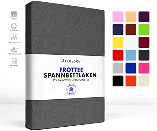 Jacobson Premium Frottee-Spannbettlaken aus Baumwolle, 200 g/m² (120–130 x 200 cm) – Grau