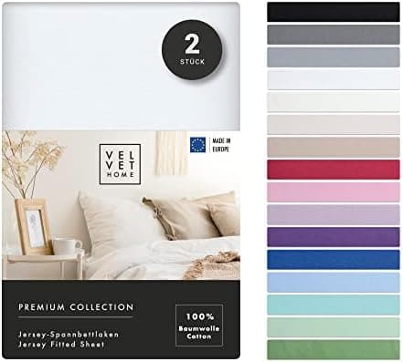 VelvetHome Spannbettlaken 120 x 200 cm – 100% gekämmte Baumwolle (Jersey), passend für Matratzen bis 25 cm
