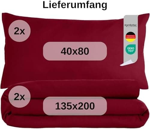 Komfortec Bettwäsche 2‑teilig (Bettbezug 155x220 + Kissenbezug 80x80) – superweiche gebürstete 100% Mikrofaser, Grau, OE