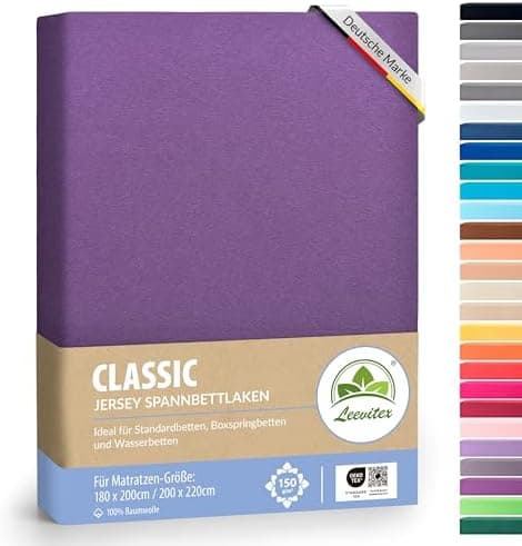 leevitex® Spannbettlaken 180x200–200x200 cm | 100% Jersey-Baumwolle | für Matratzen bis 25 cm