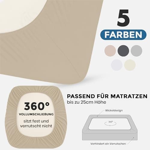 Spannbettlaken 90x200 cm – 100% Baumwoll‑Jersey, Tiefes Laken bis 25 cm – Weiß