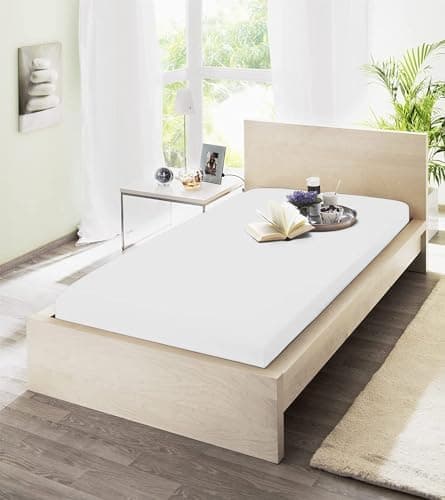 Spannbettuch Jersey mit Elasthan – 97% Baumwolle / 3% Elasthan, elastisches Spannbettlaken Weiß (90–100 × 200–220 cm)