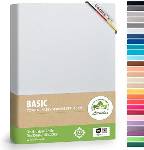 leevitex® Spannbettlaken 180x200–200x200 cm | 100% Jersey-Baumwolle | für Matratzen bis 25 cm