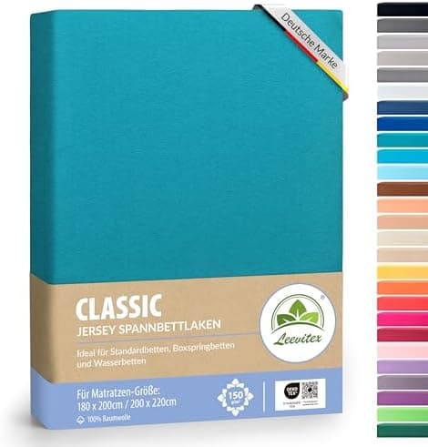 leevitex® Spannbettlaken 180x200–200x200 cm | 100% Jersey-Baumwolle | für Matratzen bis 25 cm