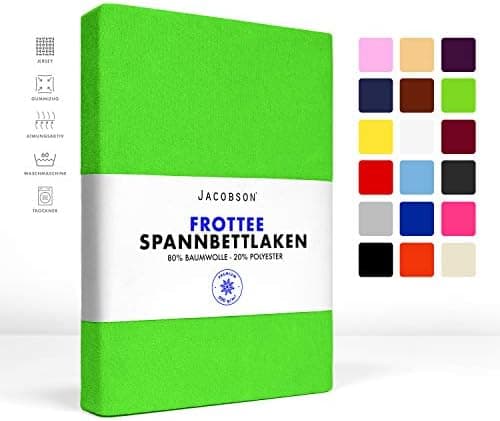 Jacobson Premium Frottee-Spannbettlaken aus Baumwolle, 200 g/m² (120–130 x 200 cm) – Grau