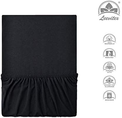 leevitex® Spannbettlaken 180x200–200x200 cm | 100% Jersey-Baumwolle | für Matratzen bis 25 cm