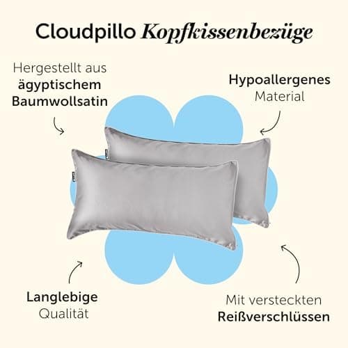 Cloudpillo Kissenbezug 40x80 cm 2er‑Pack – Premium atmungsaktive Baumwolle, ultraweich, mit Reißverschluss, antibakterie