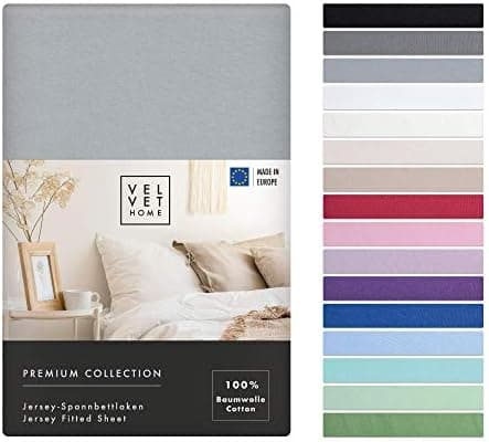 VelvetHome Spannbettlaken 120 x 200 cm – 100% gekämmte Baumwolle (Jersey), passend für Matratzen bis 25 cm
