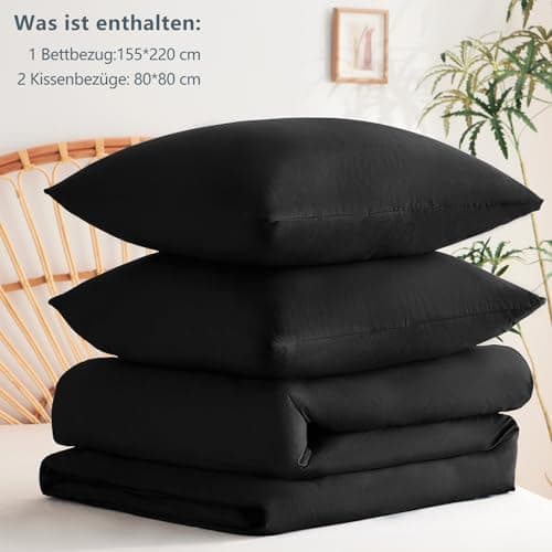 WAVVE Bettwäsche 135x200 – 4‑teiliges Mikrofaser‑Set Anthrazit (inkl. 2×80×80 cm Kissenbezüge) mit Reißverschluss, OEKO‑