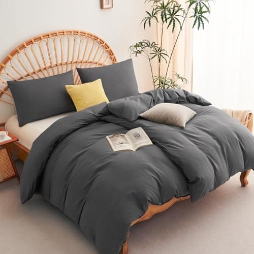 WAVVE Bettwäsche 135x200 – 4‑teiliges Mikrofaser‑Set Anthrazit (inkl. 2×80×80 cm Kissenbezüge) mit Reißverschluss, OEKO‑