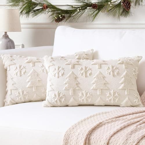 Artscope 2er-Set Kissenbezüge (40x40 cm) – weicher Kurzplüsch Wollsamt, Schneeflocke Creme Beige