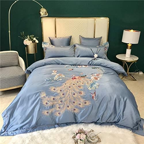 Besticktes Baumwoll-Bettwäsche-Set (4-teilig) 220×240 cm – Bettbezug + 2 Kissenbezüge, Bohnengrün, Sommer