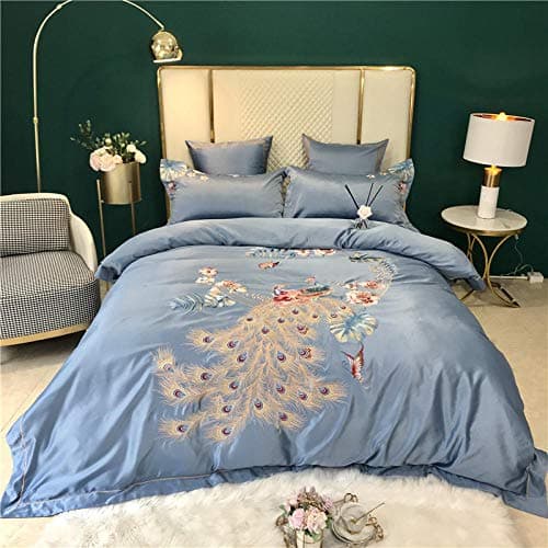 Besticktes Baumwoll-Bettwäsche-Set (4-teilig) 220×240 cm – Bettbezug + 2 Kissenbezüge, Bohnengrün, Sommer