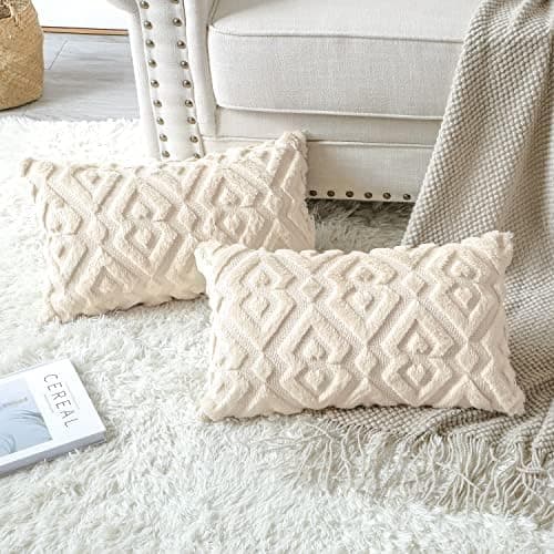 Artscope 2er-Set Kissenbezüge (40x40 cm) – weicher Kurzplüsch Wollsamt, Schneeflocke Creme Beige